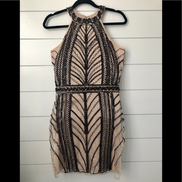 NWT Nude/ Black Rhinestone/ Bead Dress - Picture 1 of 6